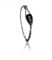 Bracelet "poulie" PVD noir / acier - cordon "camo" bleu