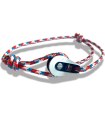 Bracelet "poulie" acier / PVD bleu - cordon "camo" bleu / rouge