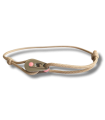 Bracelet "poulie" XS acier poli / laqué rose - cordon beige